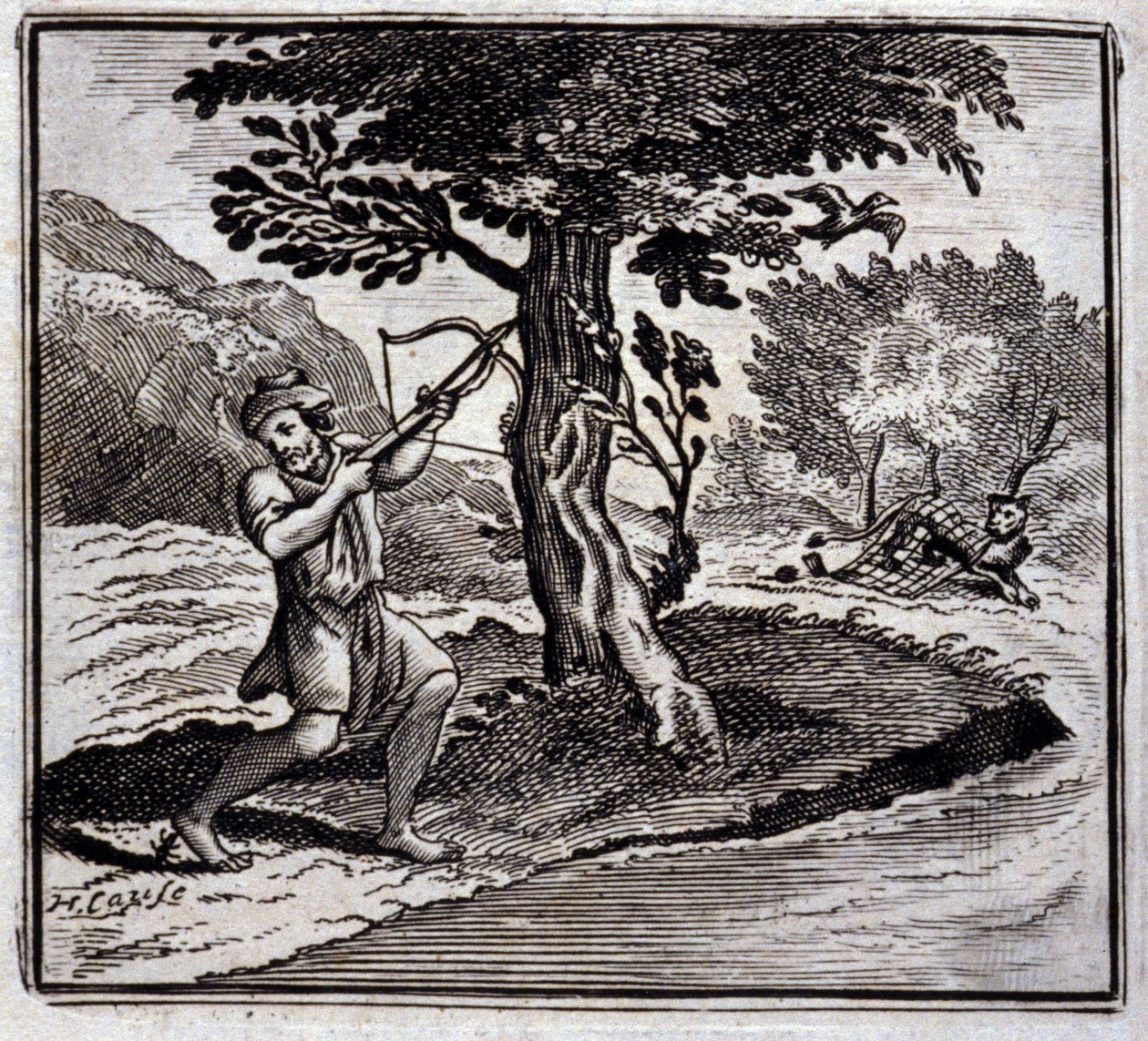 The Lion and the Rat.Fables de Jean de La Fontaine (1621-95). Ilustração de François Chauveau (1613-1676). Edição de 1728. de Francois Chauveau