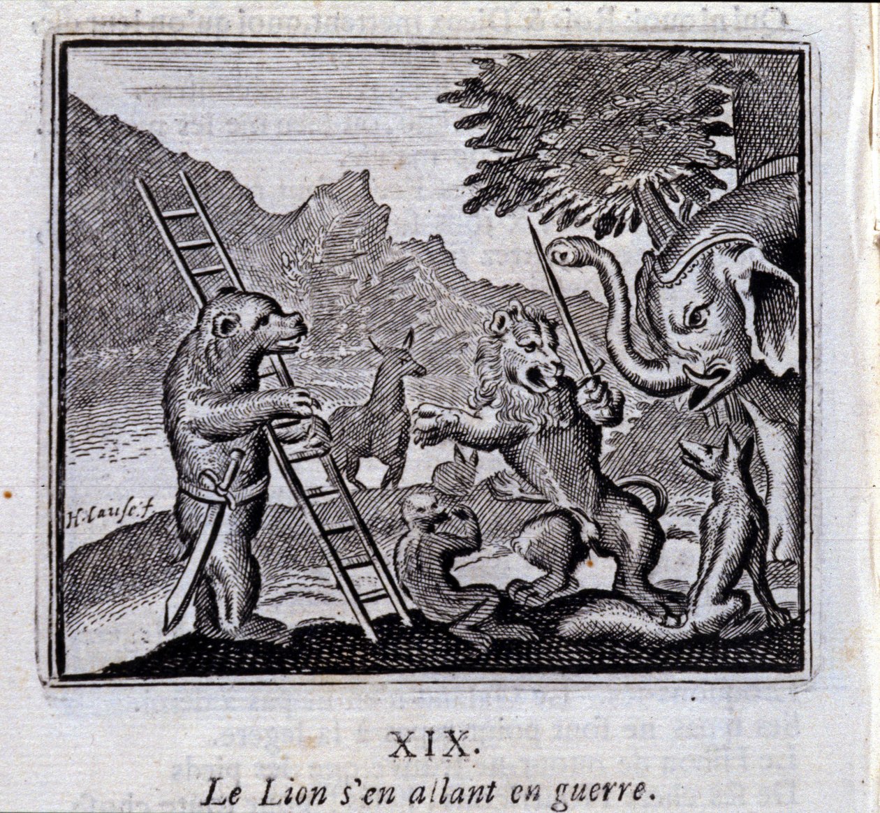 O Leão a ir para a guerra. Fábulas de Jean de La Fontaine (1621-95). Ilustração de François Chauveau (1613-1676). Edição de 1728. de Francois Chauveau