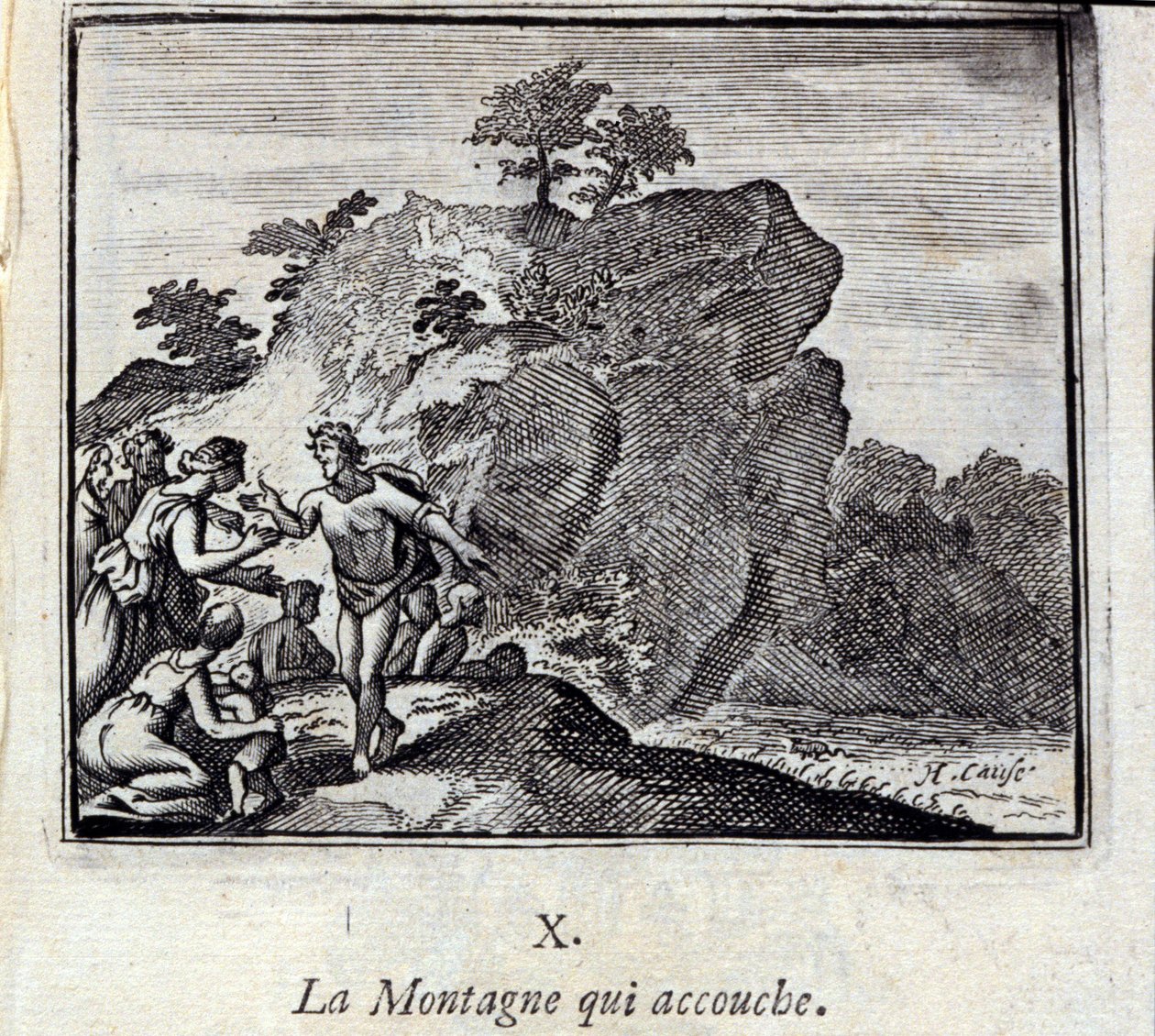 A Montanha a dar à luz. Fábulas de Jean de La Fontaine (1621-95). Ilustração de François Chauveau (1613-1676). Edição de 1728. de Francois Chauveau