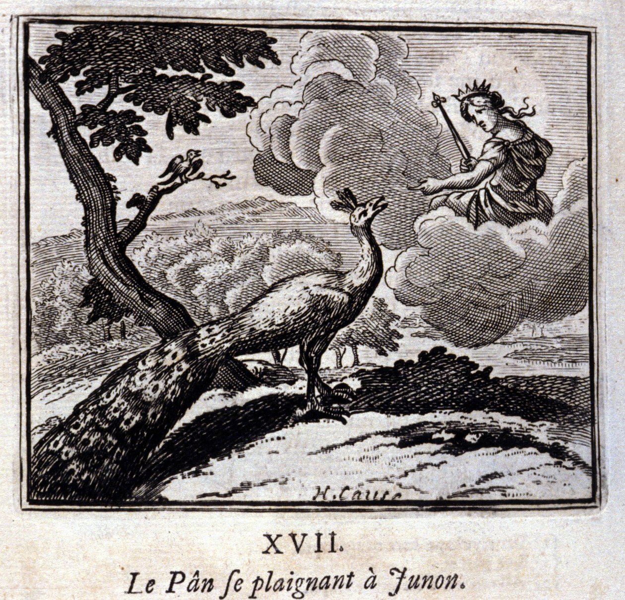O Pavão a queixar-se a Junon. Fábulas de Jean de La Fontaine (1621-95). Ilustração de François Chauveau (1613-1676). Edição de 1728. de Francois Chauveau
