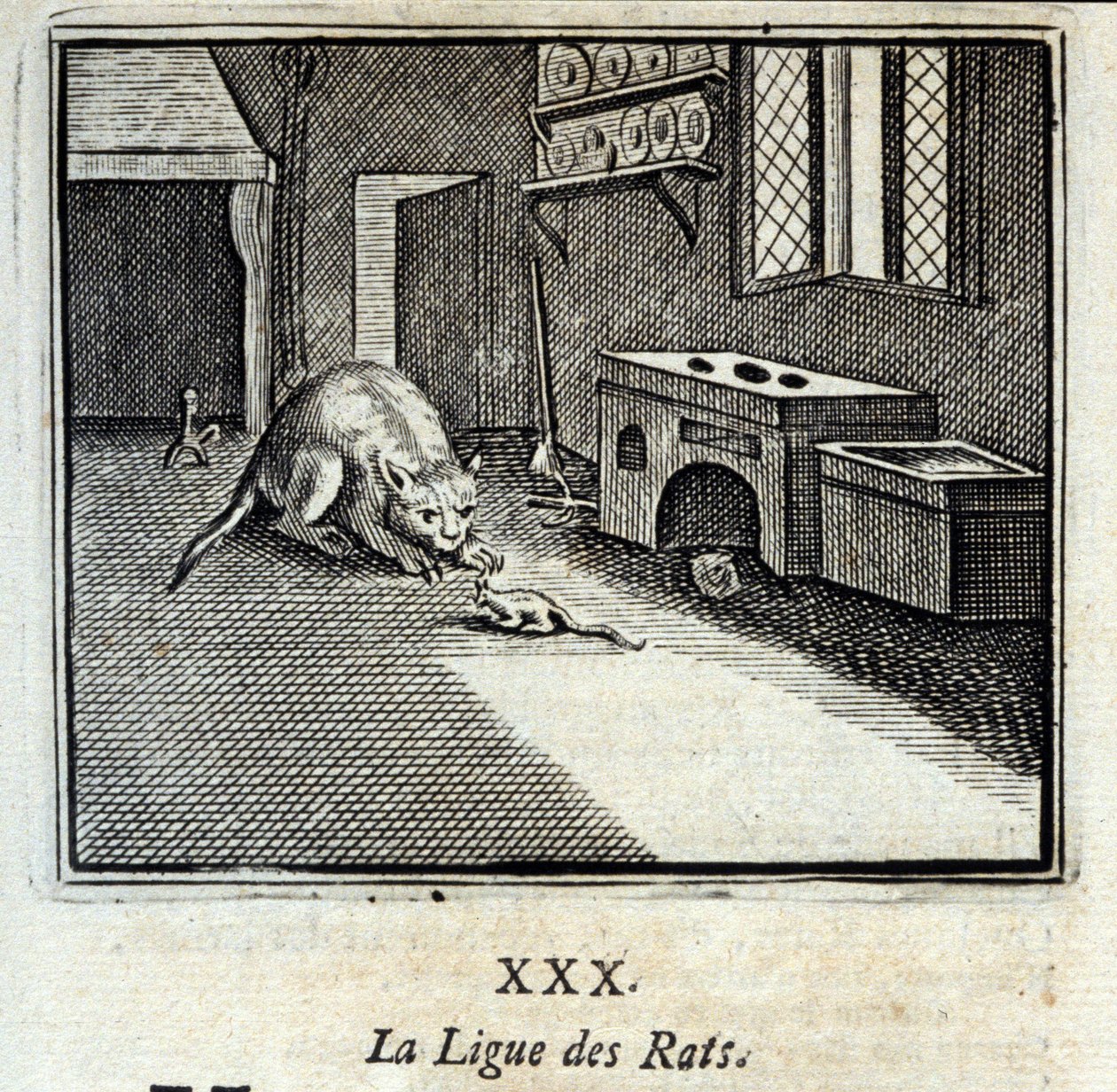 A Liga dos Ratos. Fábulas de Jean de La Fontaine (1621-95). Ilustração de François Chauveau (1613-1676). Edição de 1728. de Francois Chauveau