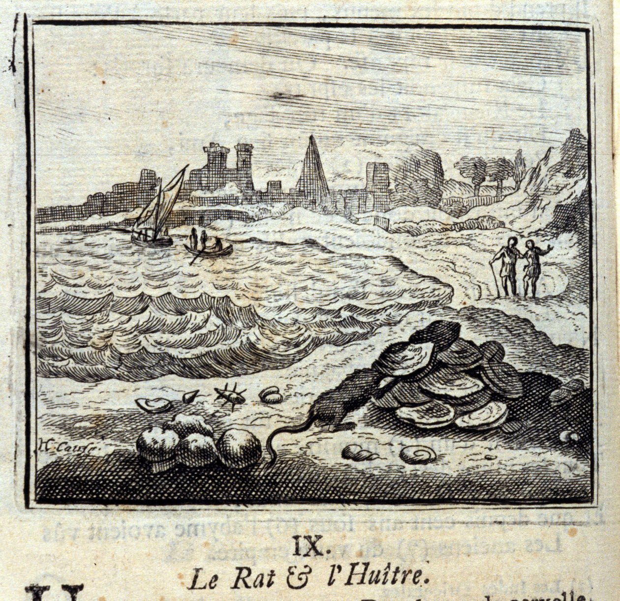 The Rat and the Oyer.Fables de Jean de La Fontaine (1621-95). Ilustração de François Chauveau (1613-1676). Edição de 1728. de Francois Chauveau