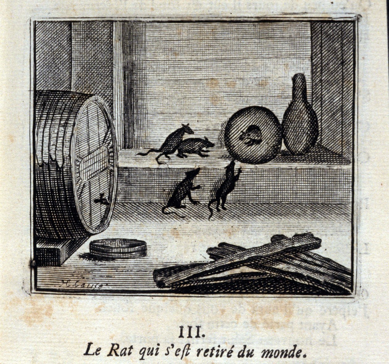 O Rato que se retirou do mundo. Fábulas de Jean de La Fontaine (1621-95). Ilustração de François Chauveau (1613-1676). Edição de 1728. de Francois Chauveau