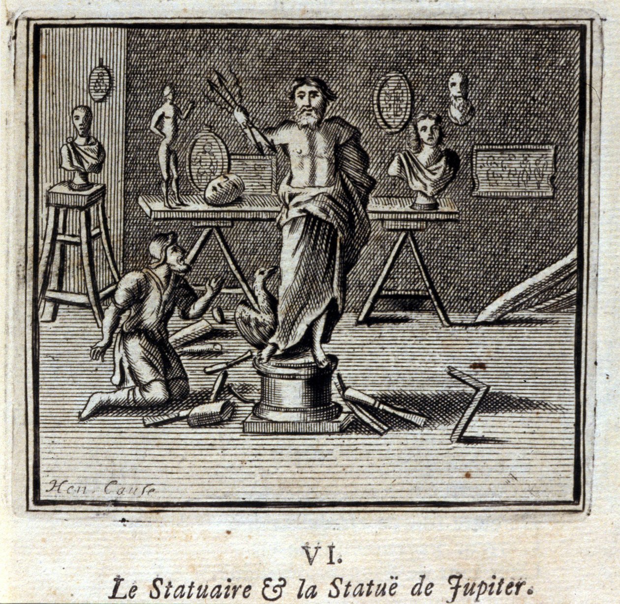 A estatuária e a estátua de Júpiter. Fábulas de Jean de La Fontaine (1621-95). Ilustração de François Chauveau (1613-1676). Edição de 1728. de Francois Chauveau