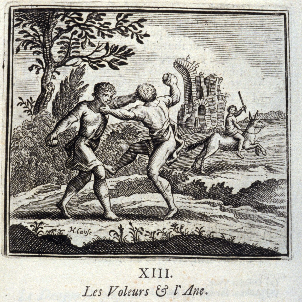 The Thieves and the Ane.Fables de Jean de La Fontaine (1621-95). Ilustração de François Chauveau (1613-1676). Edição de 1728. de Francois Chauveau