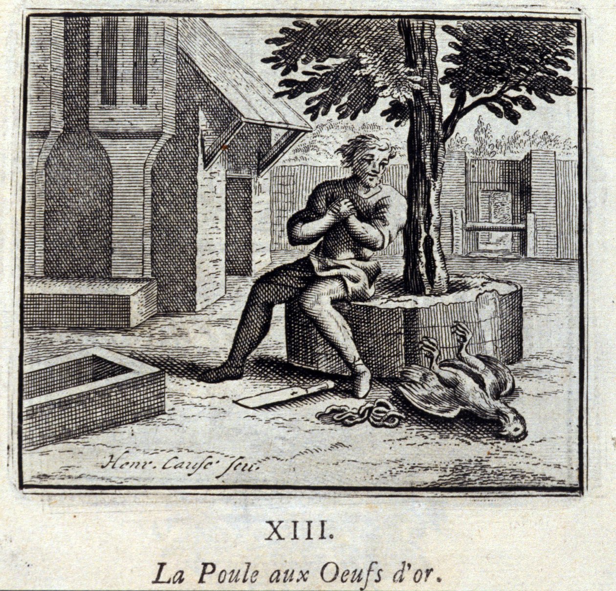A galinha com ovos de ouro. Fábulas de Jean de La Fontaine (1621-95). Ilustração de François Chauveau (1613-1676). Edição de 1728. de Francois Chauveau