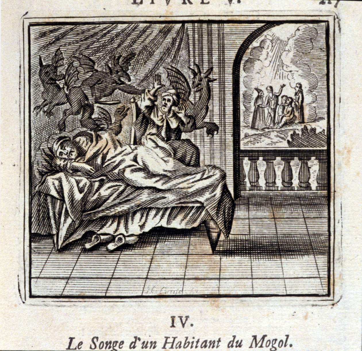O sonho de um residente de Mogol. Fábulas de Jean de La Fontaine (1621-95). Ilustração de François Chauveau (1613-1676). Edição de 1728. de Francois Chauveau