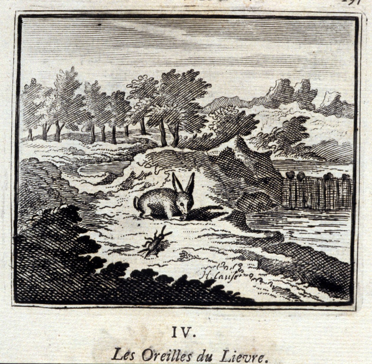 As orelhas do Lievre. Fábulas de Jean de La Fontaine (1621-95). Ilustração de François Chauveau (1613-1676). Edição de 1728. de Francois Chauveau