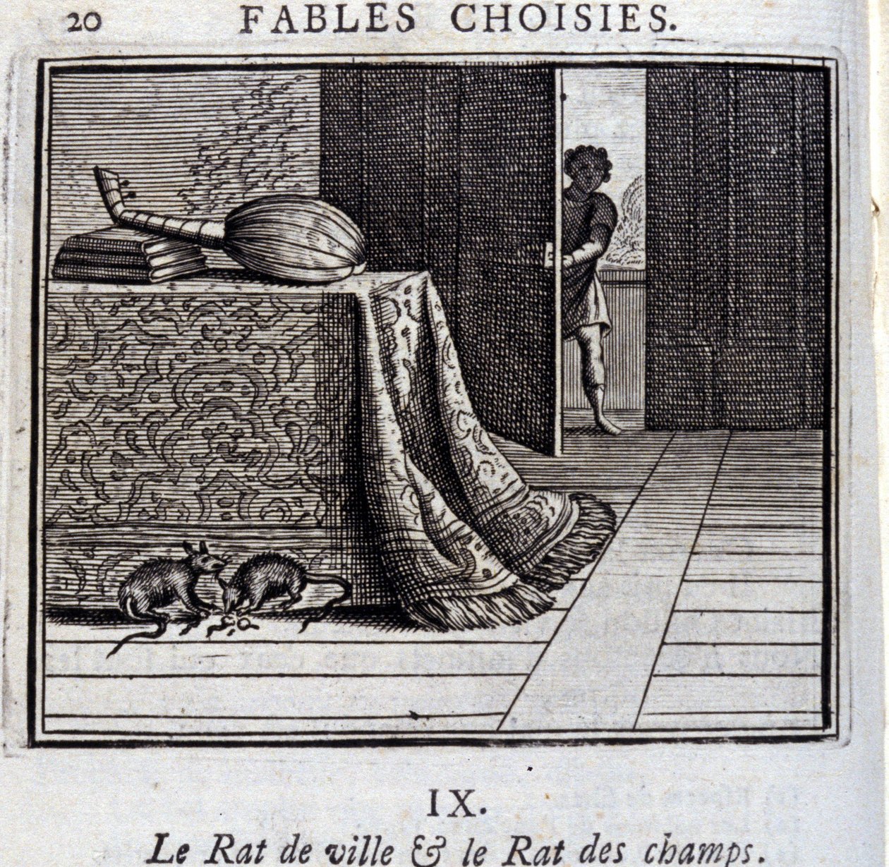 O rato da cidade e o rato do campo. Fábulas de Jean de La Fontaine (1621-95). Ilustração de François Chauveau (1613-1676). Edição de 1728. de Francois Chauveau