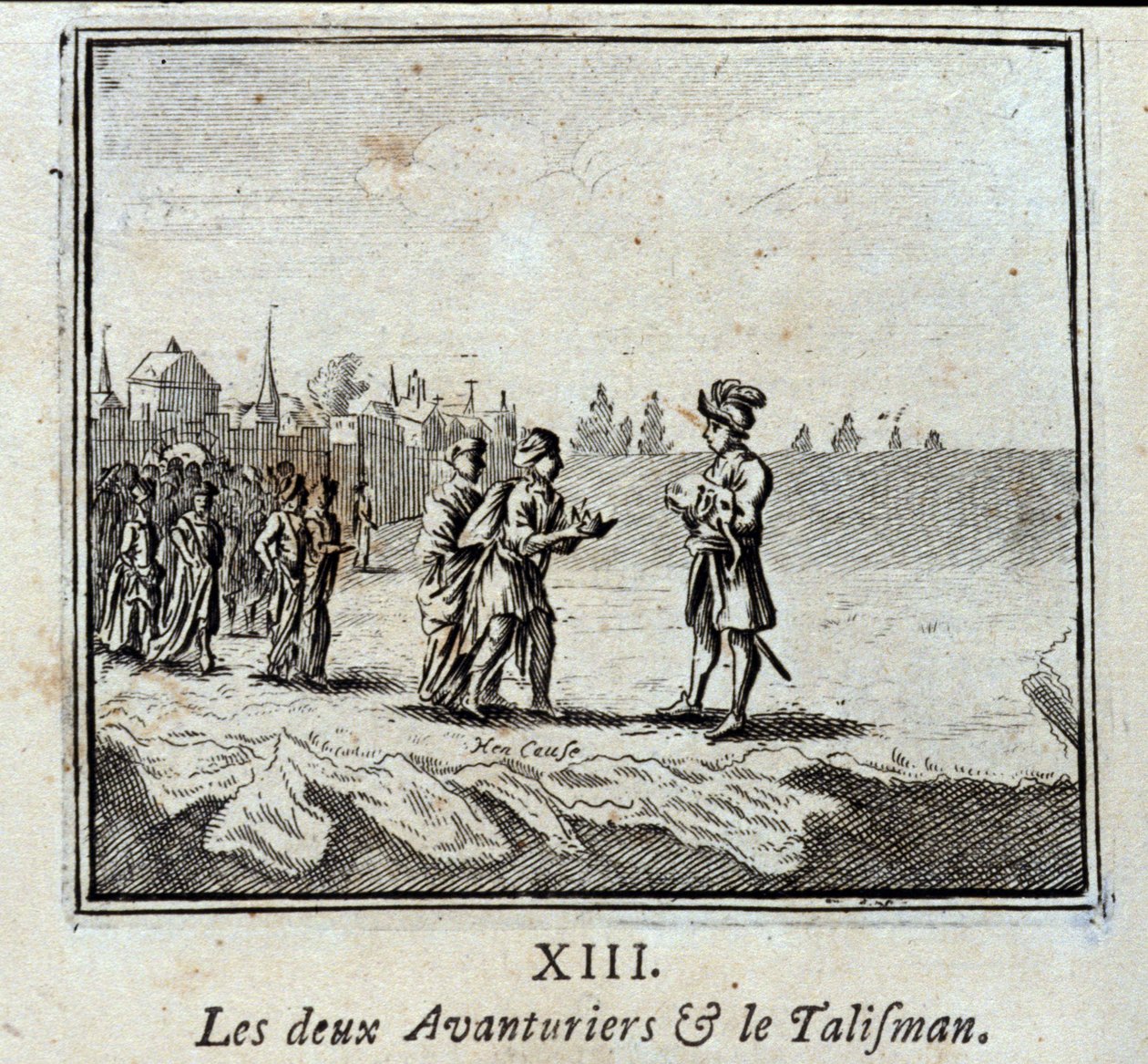 Os dois aventureiros e o Talismã. Fábulas de Jean de La Fontaine (1621-95). Ilustração de François Chauveau (1613-1676). Edição de 1728. de Francois Chauveau