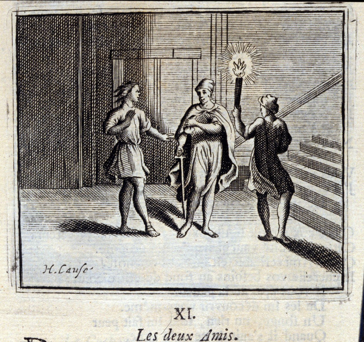 Os dois amigos. Fábulas de Jean de La Fontaine (1621-95). Ilustração de François Chauveau (1613-1676). Edição de 1728. de Francois Chauveau