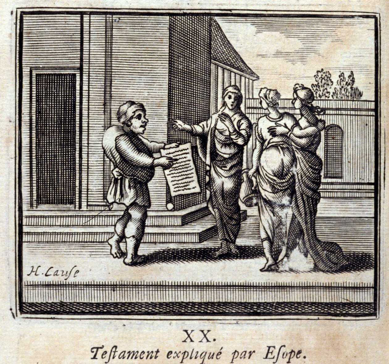 Will explicado por Esope. Fábulas de Jean de La Fontaine (1621-95). Ilustração de François Chauveau (1613-1676). Edição de 1728. de Francois Chauveau