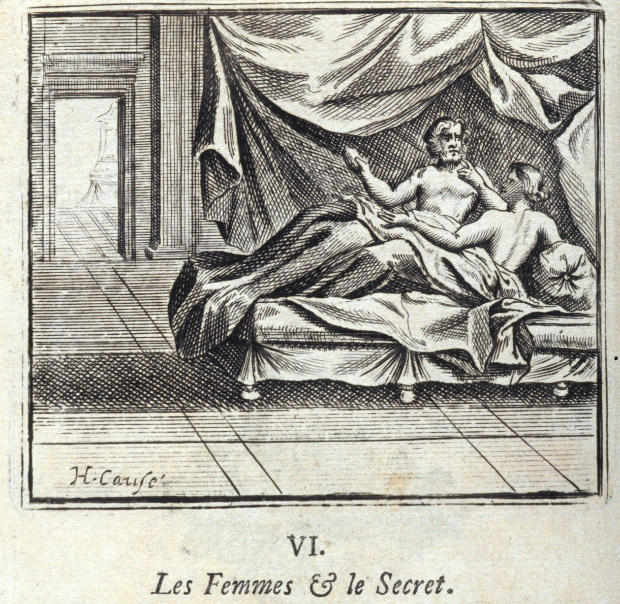 Mulheres e Segredo. Fábulas de Jean de La Fontaine (1621-95). Ilustração de François Chauveau (1613-1676). Edição de 1728. de Francois Chauveau