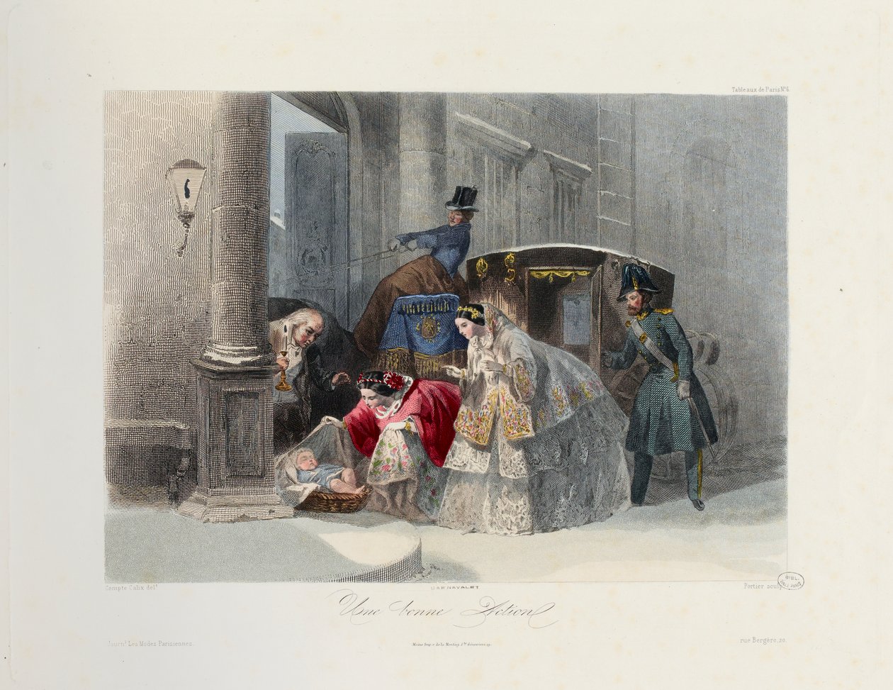 Uma boa ação, de Les Modes Parisiennes, c.1860 de Francois Claudius after Compte Calix