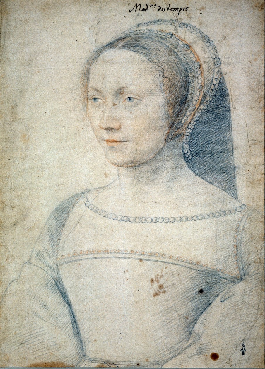 Retrato de Anne de Pisseleu, esposa de Jean de Brush, Duquesa de Etampes (1508 - 1576). Desenho com pedra negra e sangue de François Clouet (1515-1572) de François Clouet