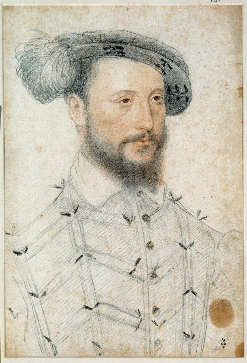 Retrato de Antoine de Halluin, Senhor de Piennes (1505 - 1553). Desenho de sangue e pedra negra de Clouet François (1515-1572) de François Clouet