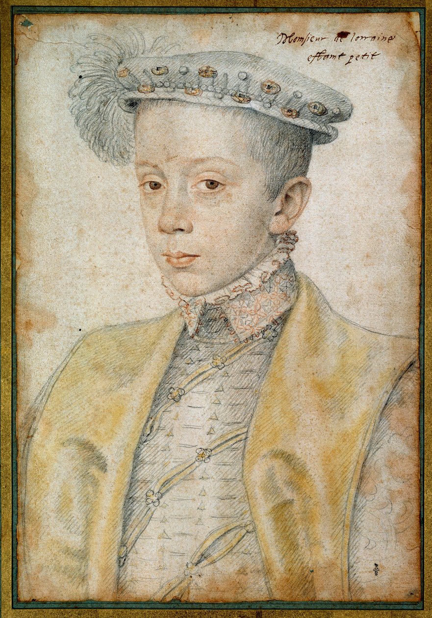 Retrato de Carlos II Duque de Lorena e Bar (1543-1608). Desenho de sangue e pedra negra por Clouet François (1515-1572) de François Clouet
