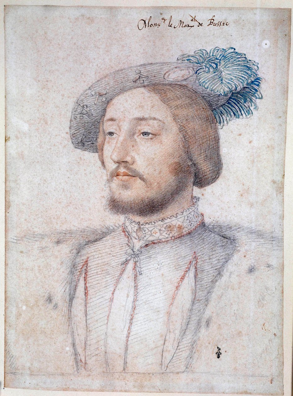 Retrato de Charles de Cosse, Conde de Brissac, marechal da França (1506-1563) (Cosse-Brissac). Desenho a lápis e sangue de François Clouet (1515-1572). 1537. Musee Conde, Chantilly de François Clouet