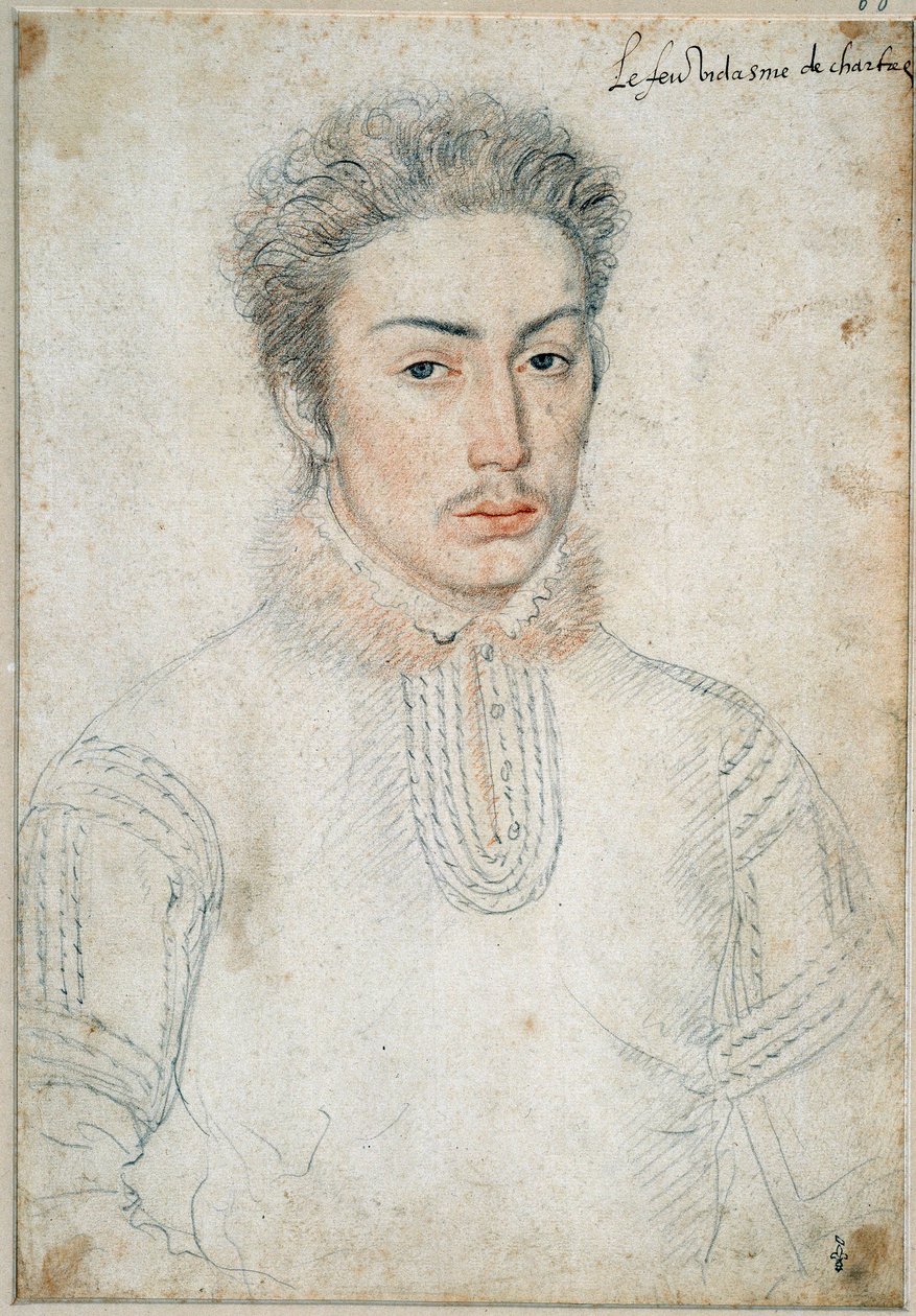 Retrato de François de Vendome, vidame de Chartres (1523 - 1560) Desenho de uma pedra negra e sangue de François Clouet (1515-1572) de François Clouet