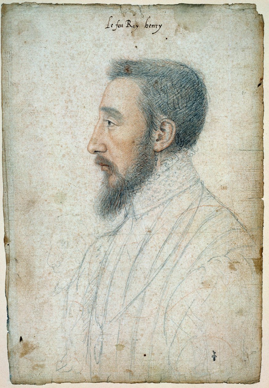 Retrato de Henrique II, Rei de França (1519 - 1559), cerca de 1547. Desenho de sangue e pedra negra de Clouet François (1515-1572) de François Clouet