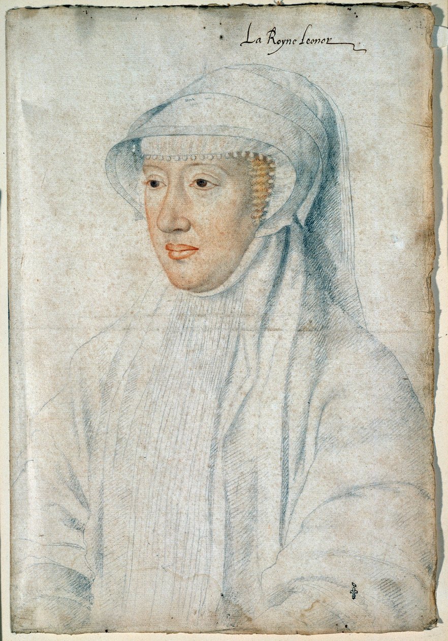 Retrato da Rainha Eleonore dos Habsburgos (1498-1558), segunda esposa de François I. Desenho com pedra negra e sangue de François Clouet (1515-1572) de François Clouet