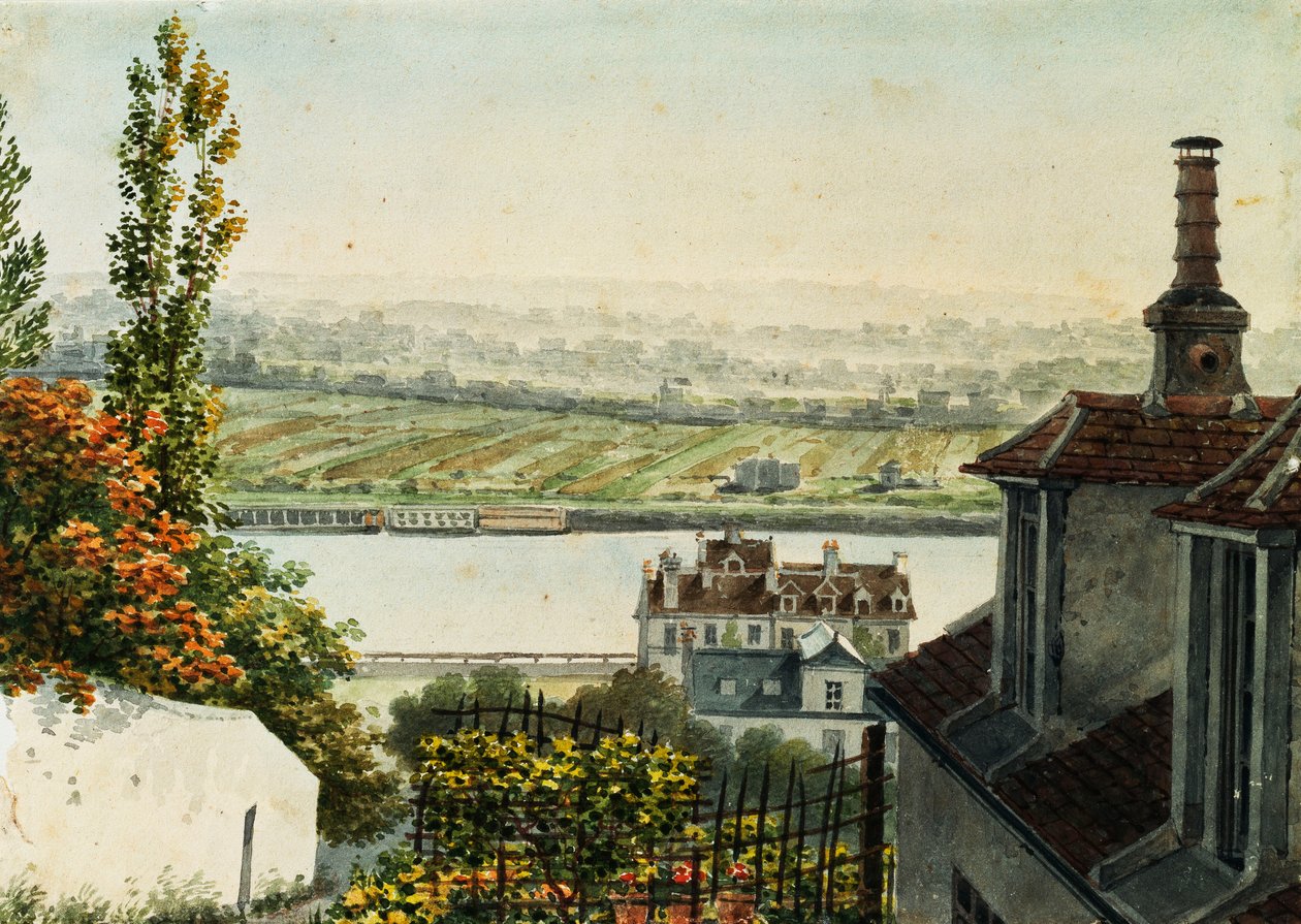 Vista para o rio Sena a partir das alturas de Saint Cloud, 1791 de Francois Debret