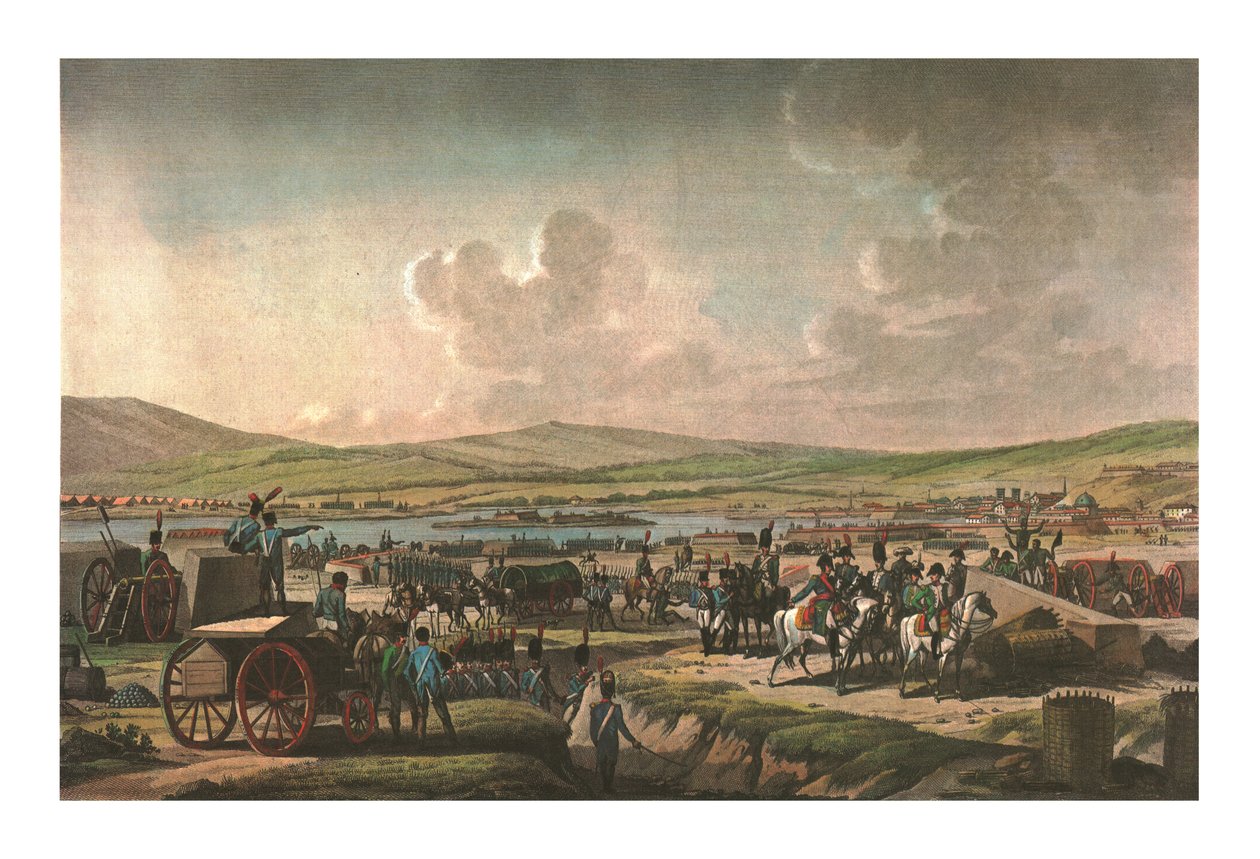 Napoleão visitando o cerco em Danzig, liderado pelo marechal Lefebvre, 9 de maio de 1807, c1850 de Francois Dequevauviller