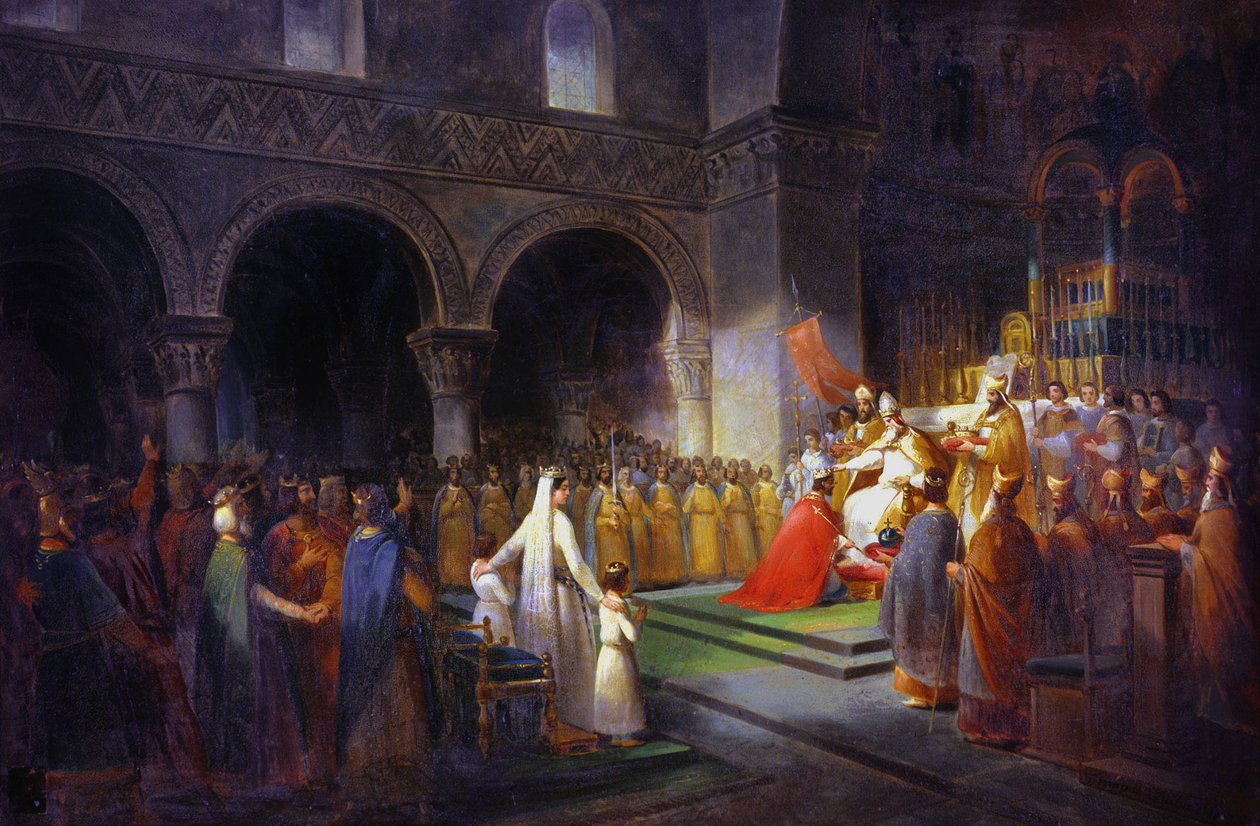 Coroação de Pepin le Bref na abadia de Saint Denis de Francois Dubois