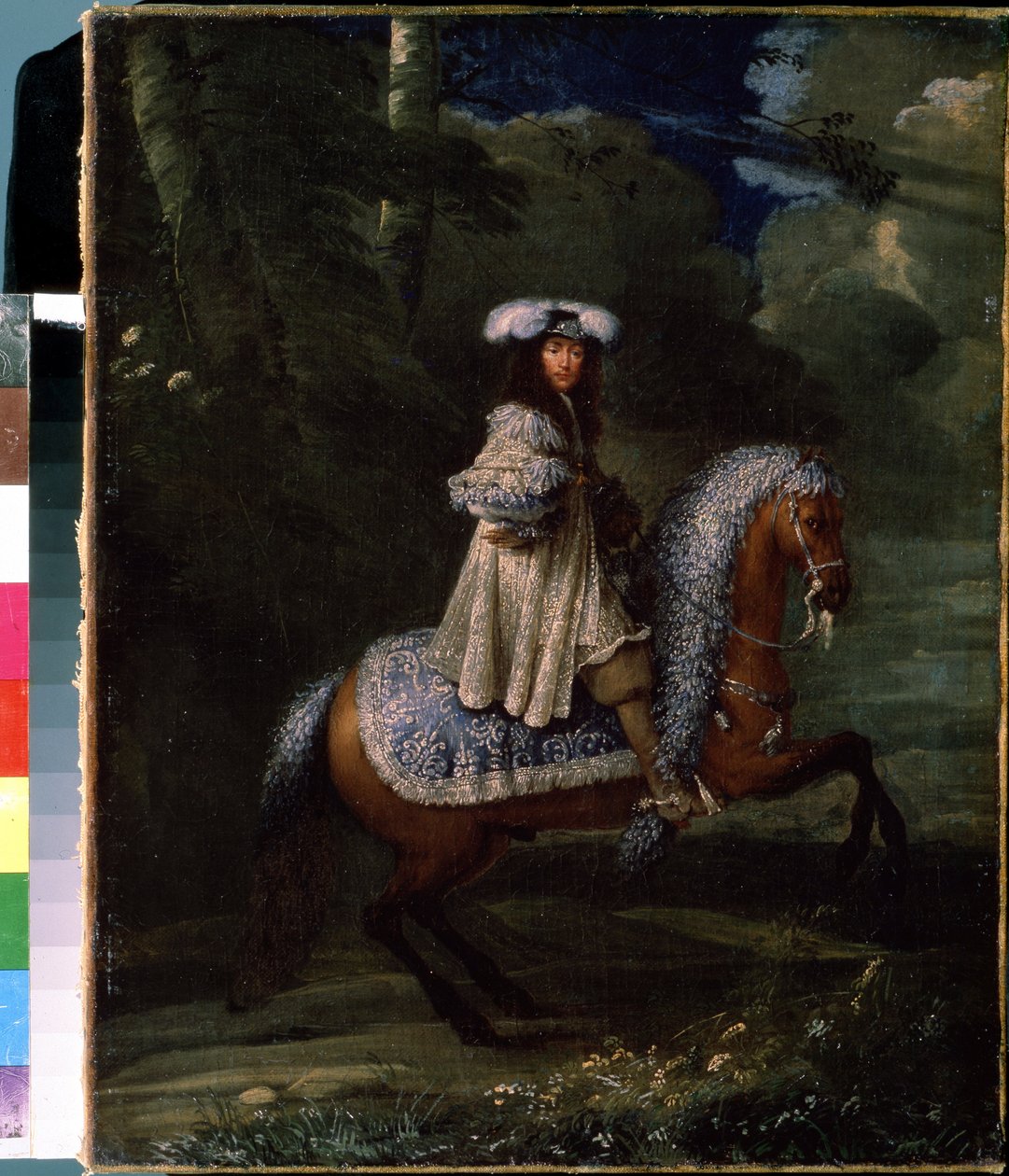 Cavaleiro em Azul (Retrato Equestre de Luís XIV, cerca de 1670, óleo sobre tela) de Francois Duchatel