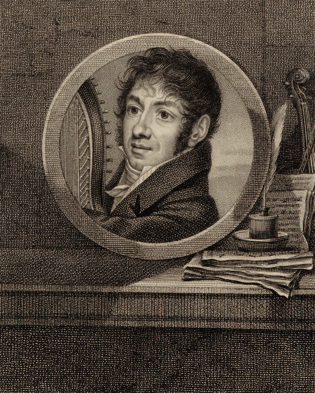 Retrato do harpista e compositor Jean-Aimé Vernier 1769-1840 , c. 1800. de Francois Dumont