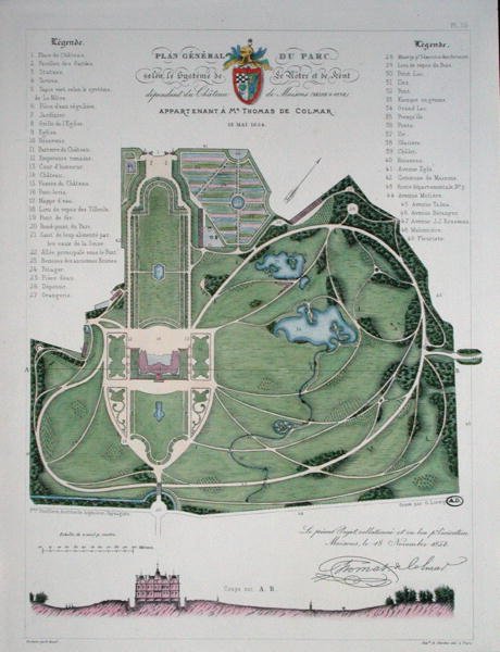 Plano Geral do Jardim do Château de Maisons pertencente a Thomas de Colmar, gravado por G. Lorsignol de Francois Duvillers
