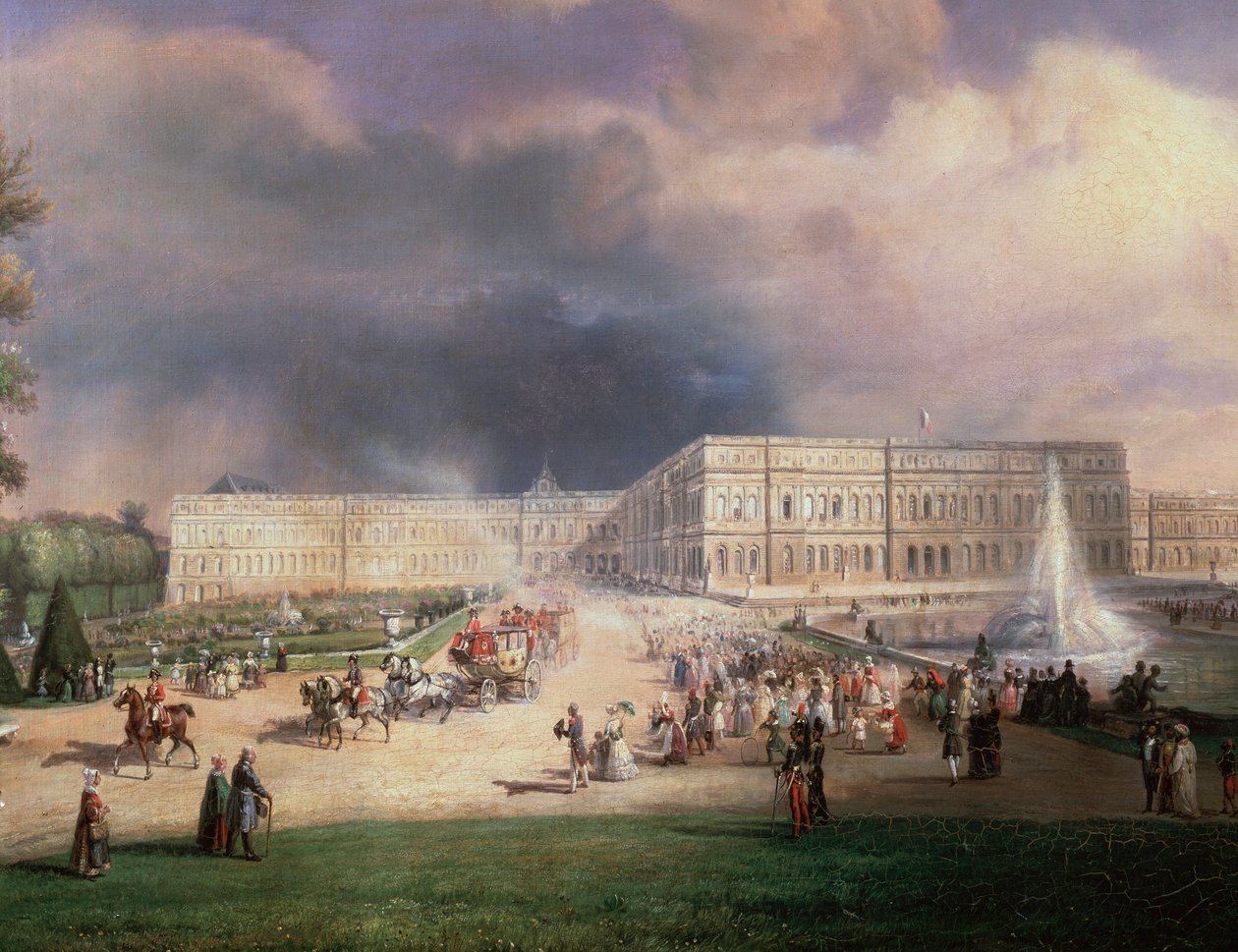 Louis-Philippe King of France, sua família e a Duquesa de Kent freqüentando as Grandes Eaux em Versalhes, França, maio de 1844 (Pintura Detalhada de Francois Edme Ricois