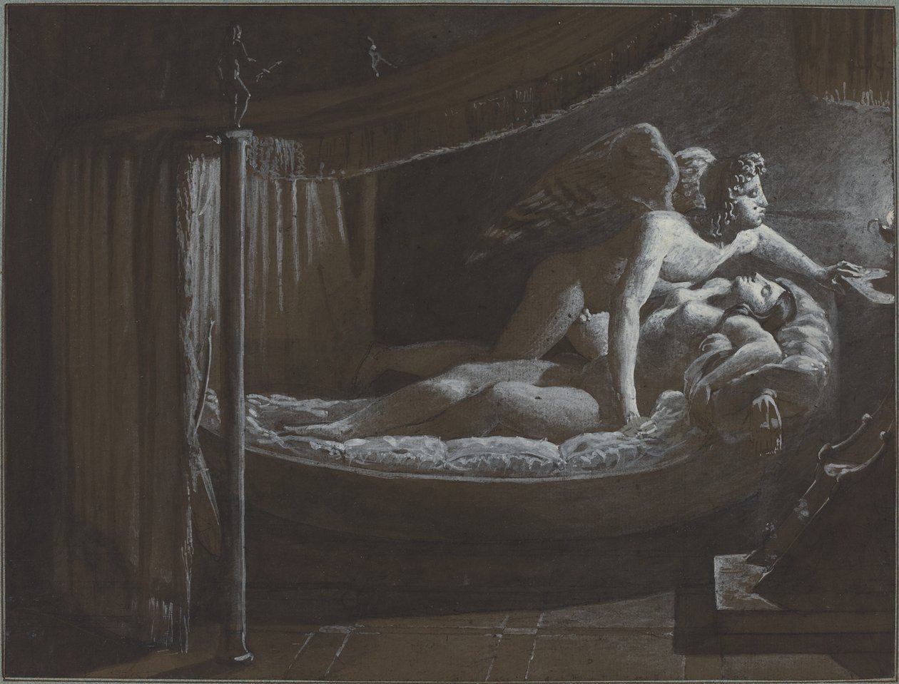 Cupido com psique apagando a lâmpada de Francois Edouard Picot