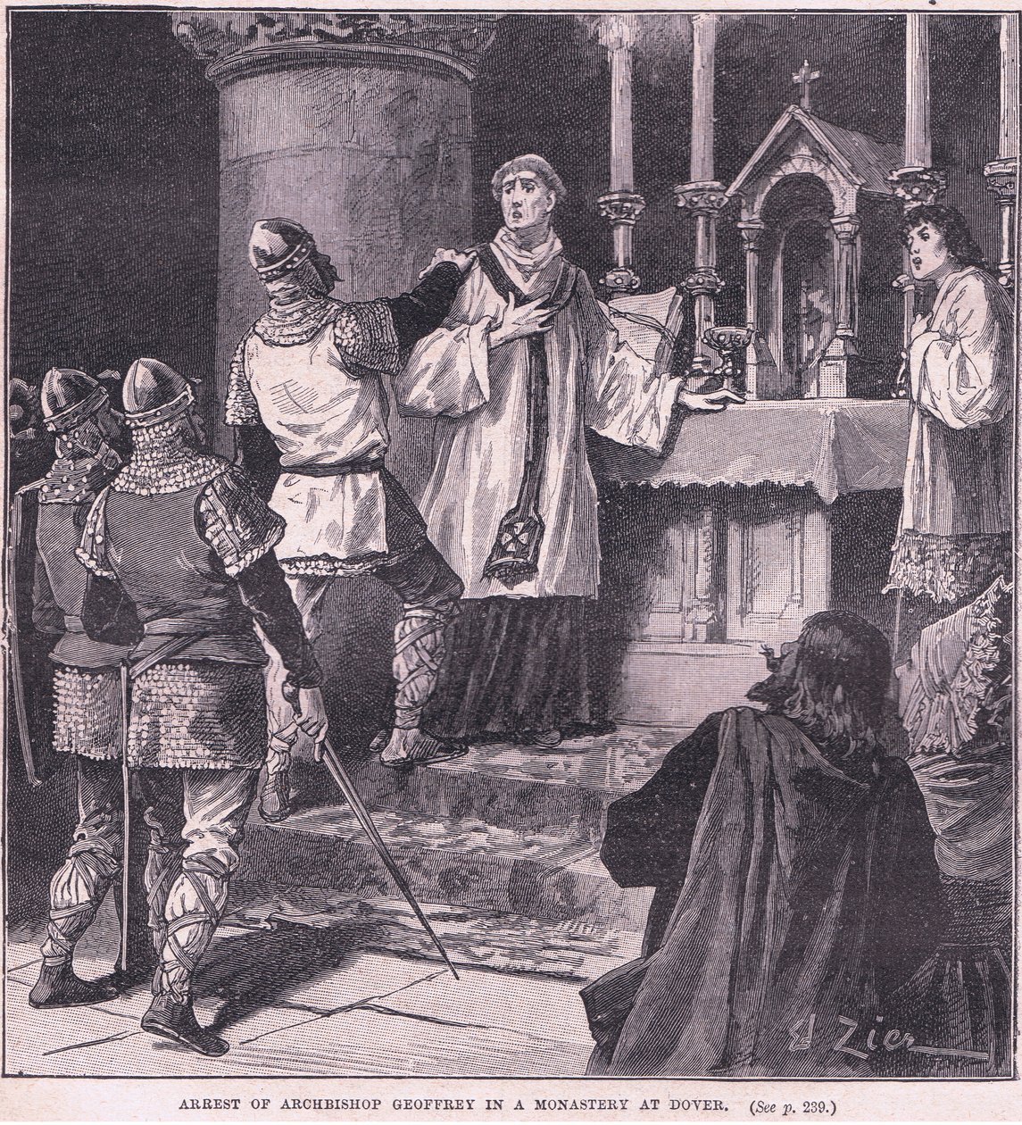 Prisão do Arcebispo Geoffrey em um mosteiro em Dover AD 1191 de Francois Edouard Zier