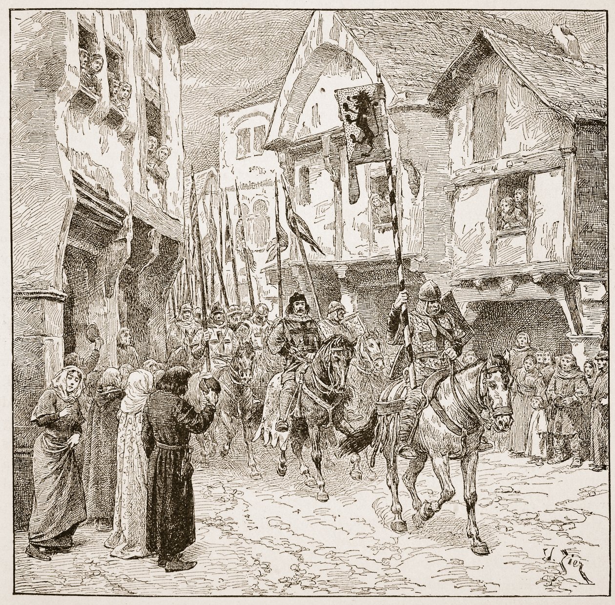 Partida do duque Robert para a Terra Santa, ilustração de "A Igreja da Inglaterra: uma história para o povo" por HDM Spence-Jones, pub. c.1910 (foto sépia) de Francois Edouard Zier