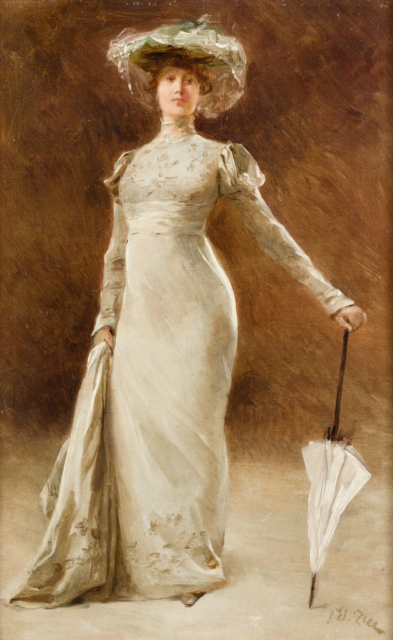 Femme en figurino Empire, c.1905 (óleo a bordo) de Francois Edouard Zier