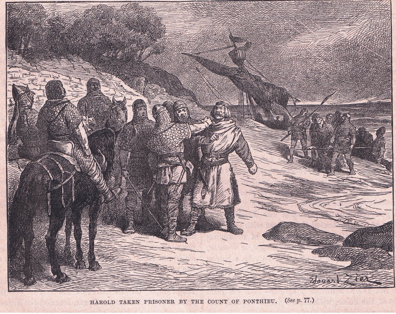 Harold é feito prisioneiro pelo conde de Ponthieu em 1063 dC de Francois Edouard Zier