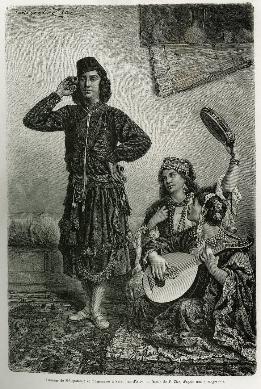 Dançarino e músicos da Mesopotâmia, em Saint Jean d