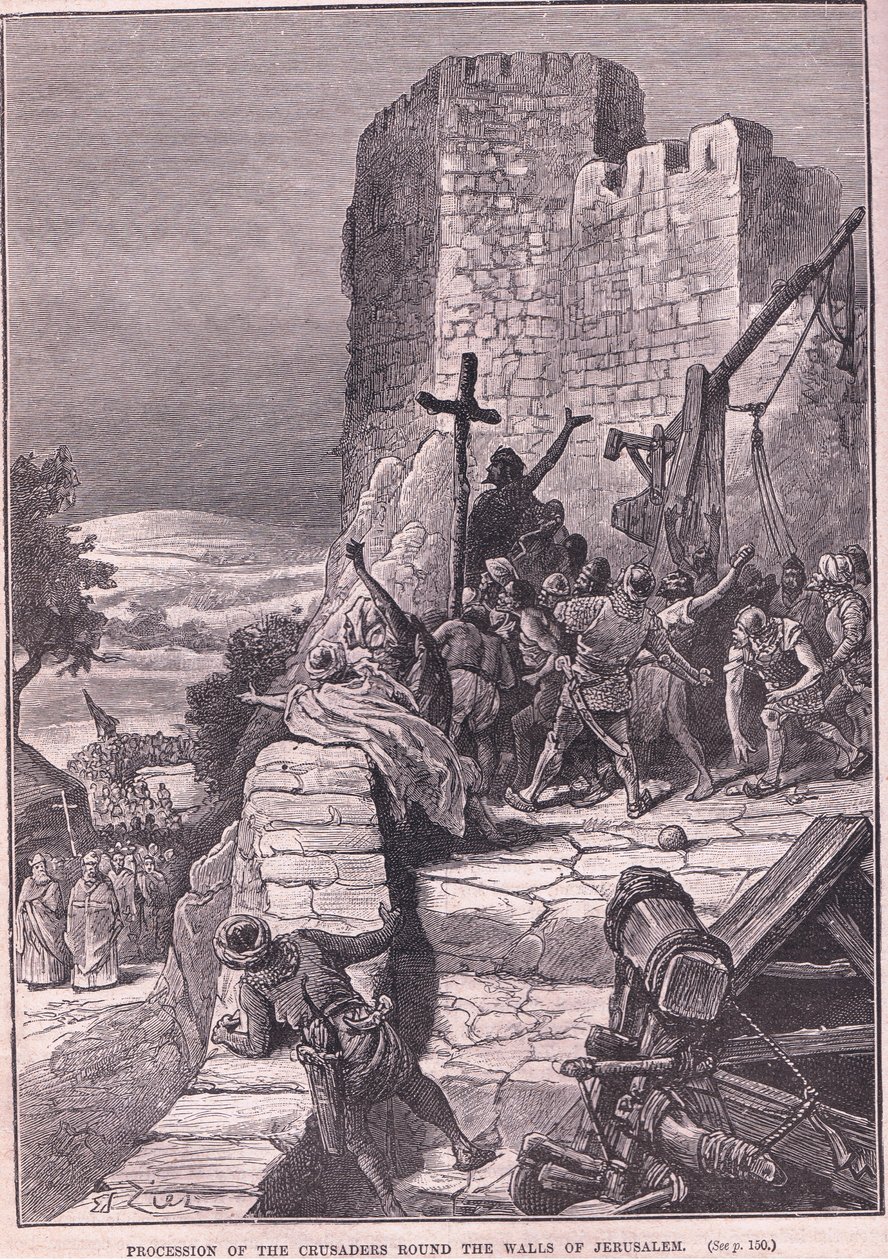 Procissão dos cruzados ao redor dos muros de Jerusalém AD 1097 de Francois Edouard Zier