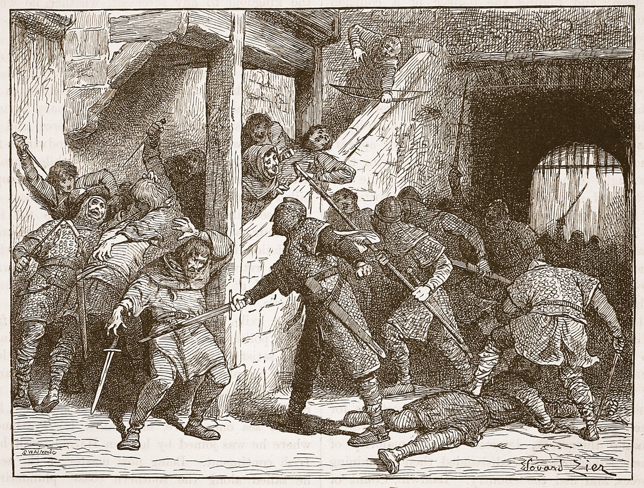 O tumulto em Dover, ilustração de "História Ilustrada de Cassell da Inglaterra" (foto sépia) de Francois Edouard Zier