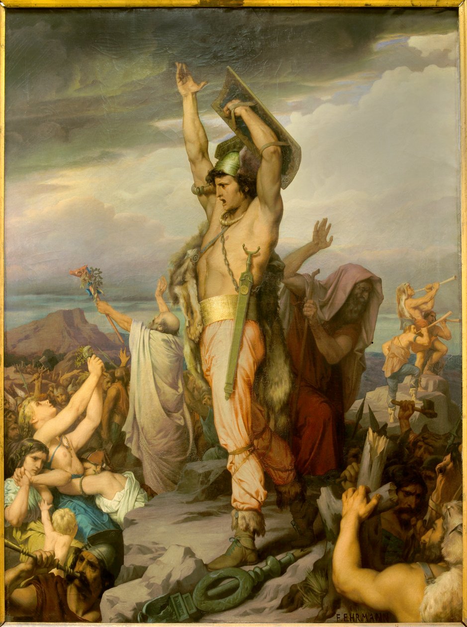 Representação de Vercingetorix (72-46 aC), líder gaulês. Pintura de François Emile Ehrmann (1833-1910). século 19. Clermont-Ferrand (Clermont-Ferrand). Museu de Arte Roger Quilliot - Representação de Vercingetorix (72-46 aC), o chefe gaulês. Quadro de Francois Emile Ehrmann