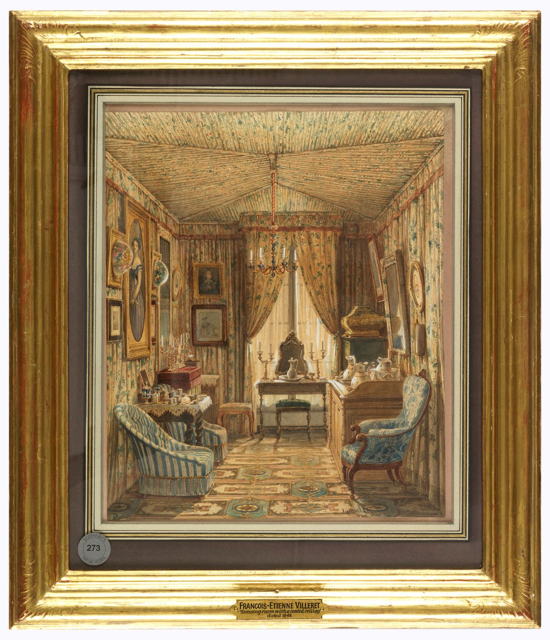 Desenho, interior de um camarim com teto inclinado de Francois Etienne Villeret