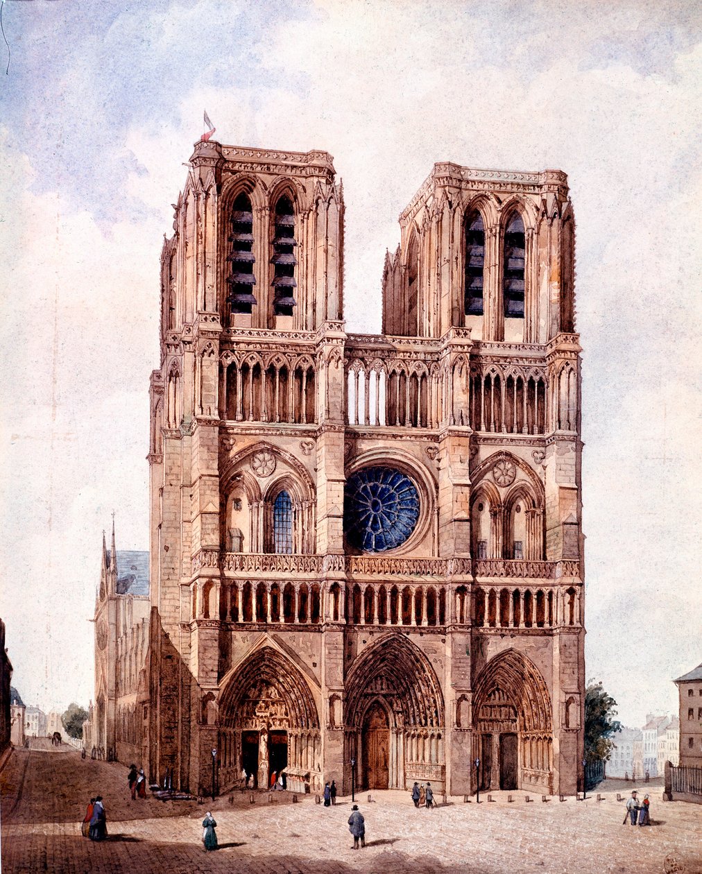 La facade de la cathedrale Notre Dame de Paris Pintura de François Etienne Villeret (ca. 1800-1866) Paris do século XIX, Musee Carnavalet de Francois Etienne Villeret