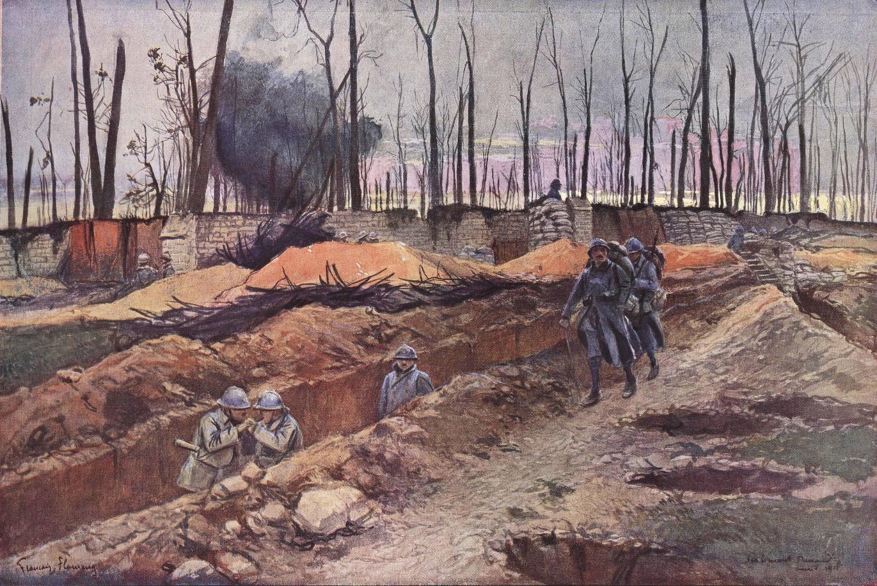 Cena do campo de batalha da Primeira Guerra Mundial de Francois Flameng