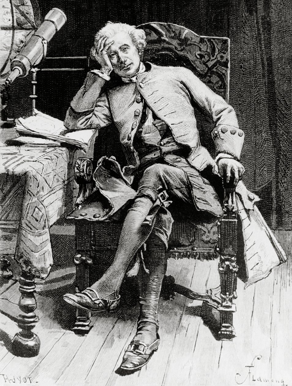 Retrato de Guy Mannering, personagem principal de Guy Mannering ou Astrólogo, romance de Walter Scott (1771-1832), gravura após desenho de François Flameng (1856-1923), de edição parisiense de Francois Flameng