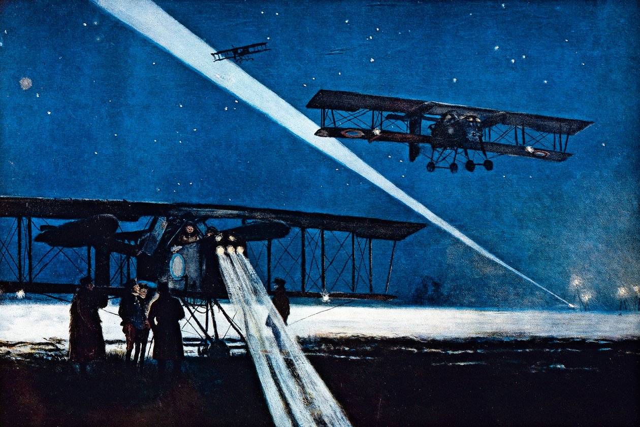 Regresso do voo nocturno, bombardeamento simulado de Francois Flameng