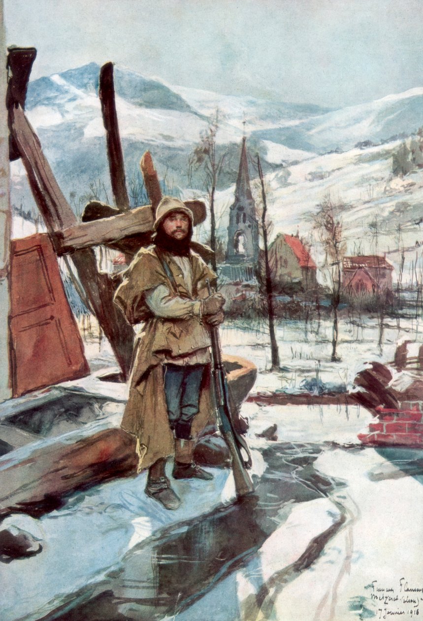 Guarda Permanente perto de Metzeral, Alsácia, janeiro de 1916, 1926. de Francois Flameng