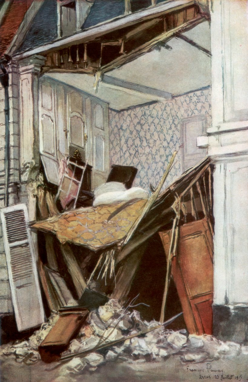 A frente de uma casa, Arras, França, 23 de julho de 1915, 1926. de Francois Flameng