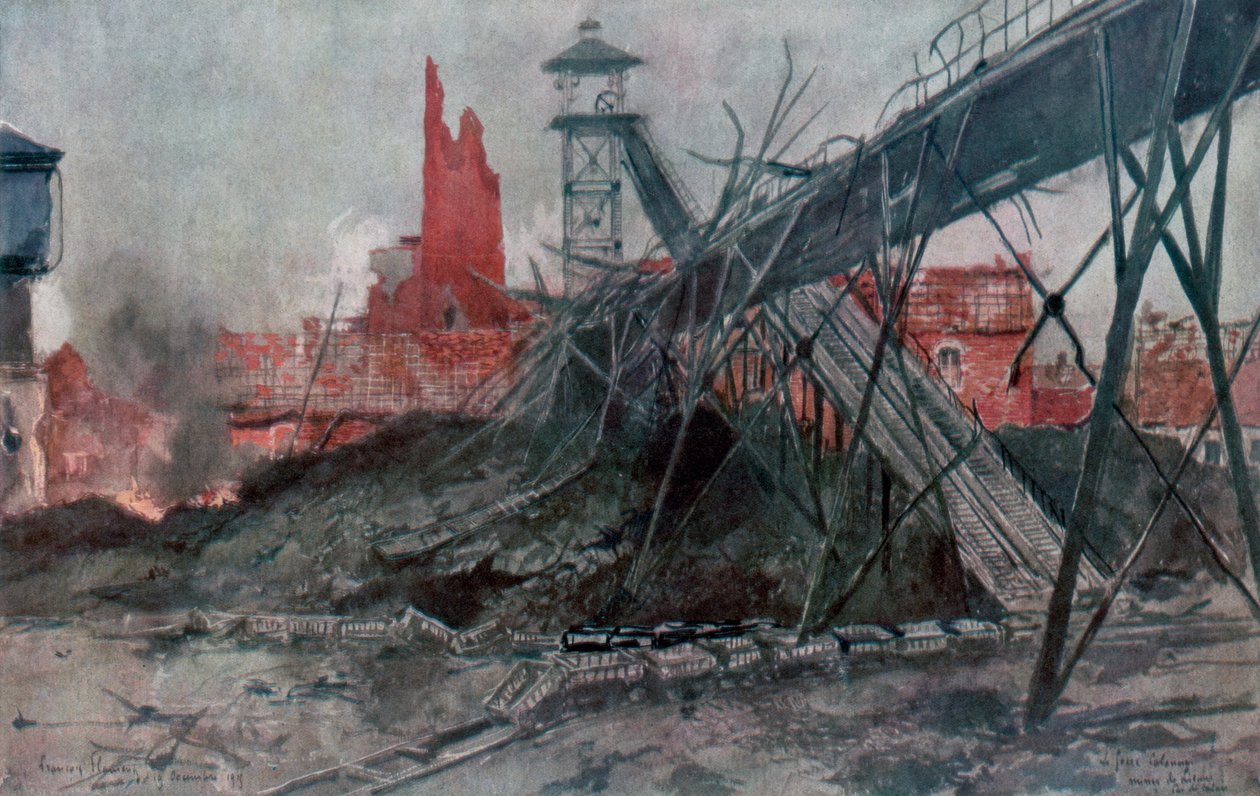 As minas de Liévin: Poço de Calonne, Artois, França, Primeira Guerra Mundial, 1915. de Francois Flameng