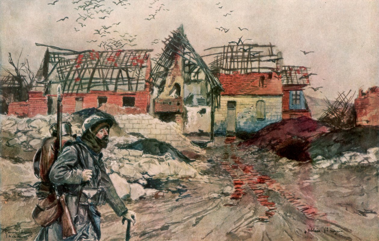 As ruínas de Ablain-Saint-Nazaire, Artois, França, 18 de dezembro de 1915, 1926. de Francois Flameng
